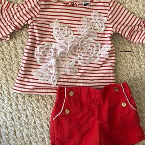 Red stripe tee 3/4 sleeve tee + shorts 6-12 months